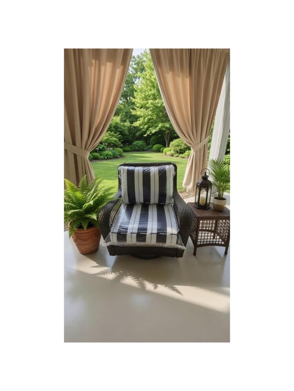 Sunbrella Navy Cabana Stripe Deep Seat Outdoor Cushion Set – Brand New!
